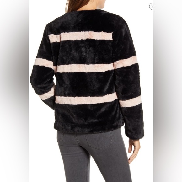 RACHEL PARCELL Black and Pink Striped Faux Fur Jacket - XXS - Picture 4 of 11